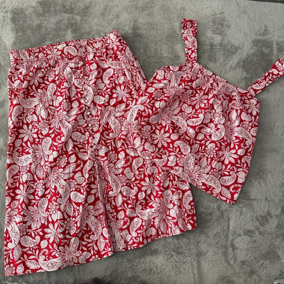 Ann Taylor LOFT Tango Red Paisley Button Pull On Midi Skirt Tank Top Women's XL - Picture 1 of 9
